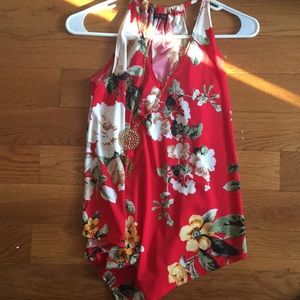 Floral tank top w/ necklace attached